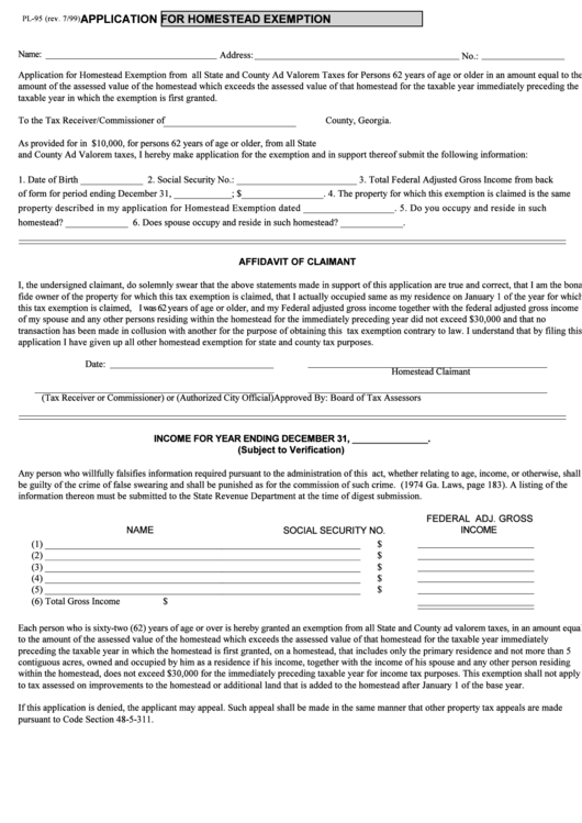 Application Form For Homestead Exemption Printable pdf
