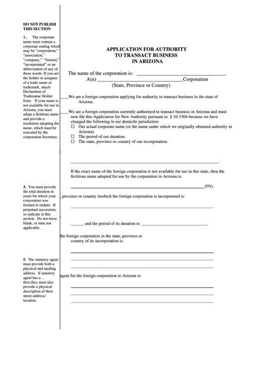 Form Cf:0026 - Application For Authority To Transact Business In Arizona - 2006 Printable pdf