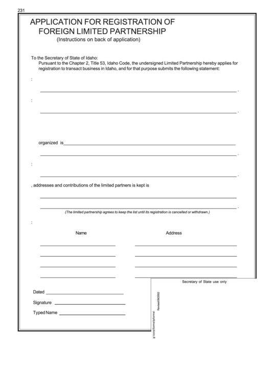Application Form For Registration Of Foreign Limited Partnership Printable pdf