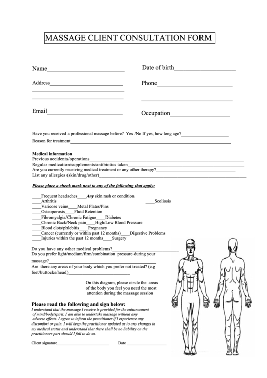 Massage Client Consultation Form Printable Pdf Download