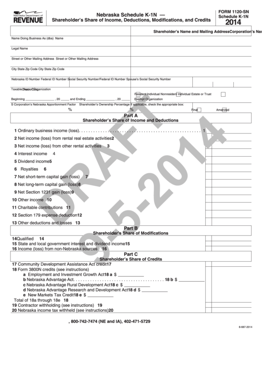 Form 1120-Sn Draft - Schedule K-1n - Shareholder