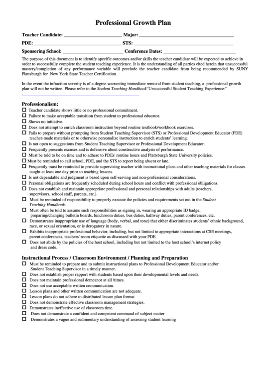 Professional Growth Plan Form Printable pdf
