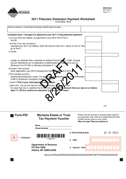 Fillable Form Ext-Fid-11 - Fiduciary Extension Payment Worksheet Printable pdf