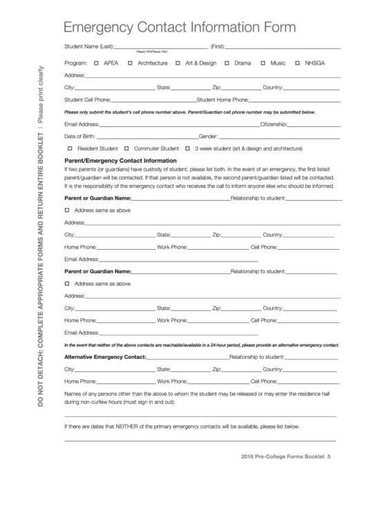 Fillable Emergency Contact Information Form Printable pdf