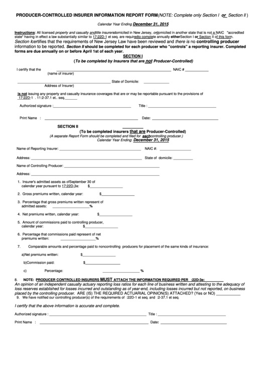 Producer-controlled Insurer Information Report Form