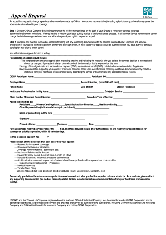 Fillable Appeal Request Form Printable pdf