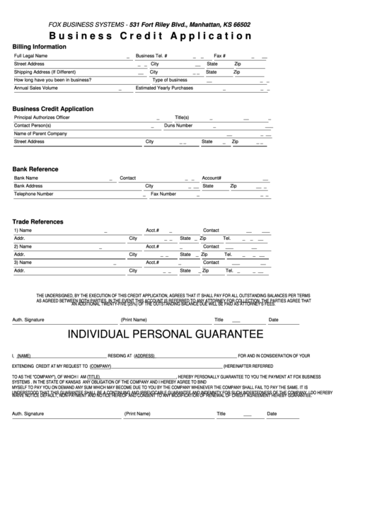 Fillable Business Credit Application Form Printable pdf