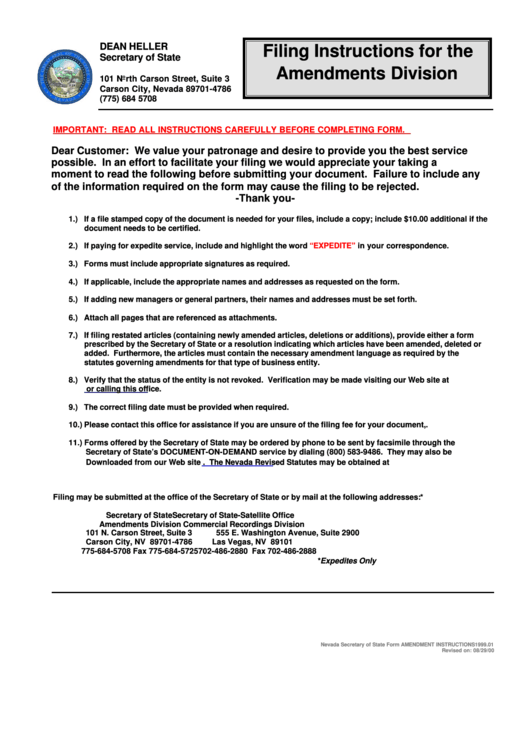 Credit Card Checklist Form - Nevada Secretary Of State Printable pdf