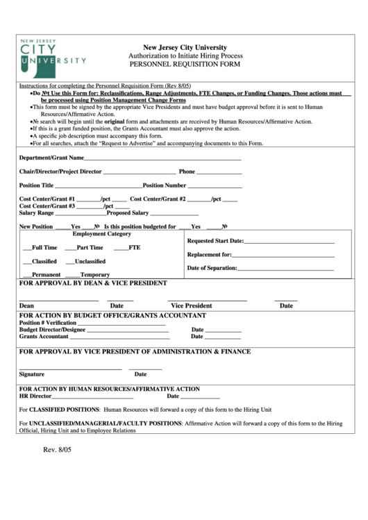 Personnel Requisition Form Printable pdf