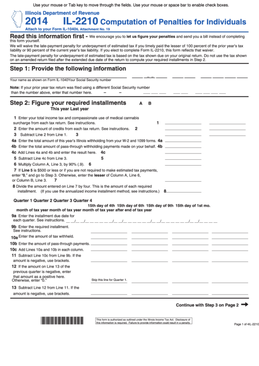 Fillable Form Il-2210 - Computation Of Penalties For Individuals - 2014 Printable pdf