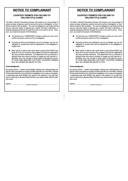 Notice To Complainant Form Printable pdf