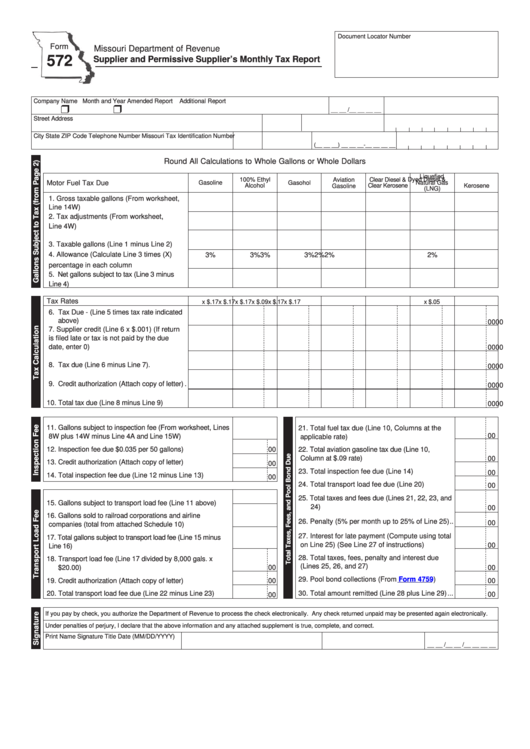 Form 572 - Supplier And Permissive Supplier's Monthly Tax Report