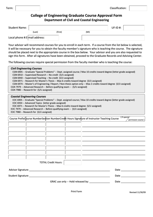 Fillable Graduate Course Approval Form Printable pdf