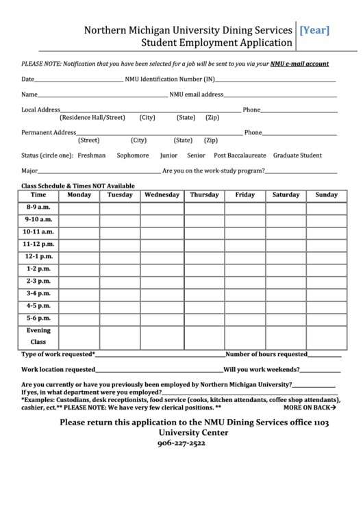 Fillable Student Employment Application Form Printable pdf
