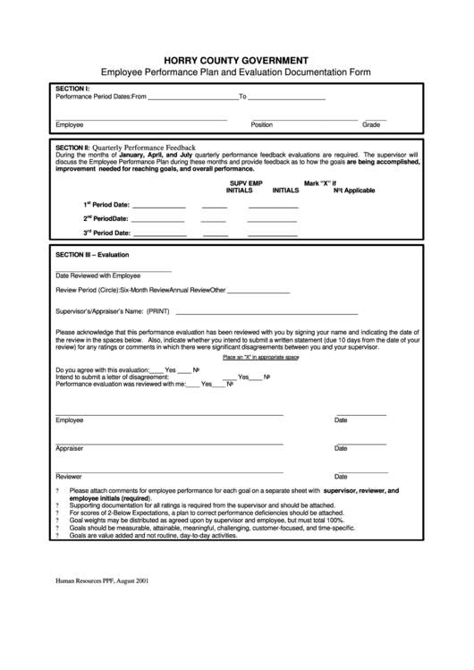 Employee Performance Plan And Evaluation Documentation Form printable ...