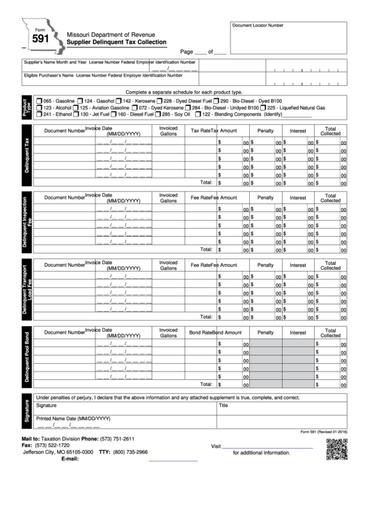 Fillable Form 591-Supplier Delinquent Tax Collection Form Printable pdf