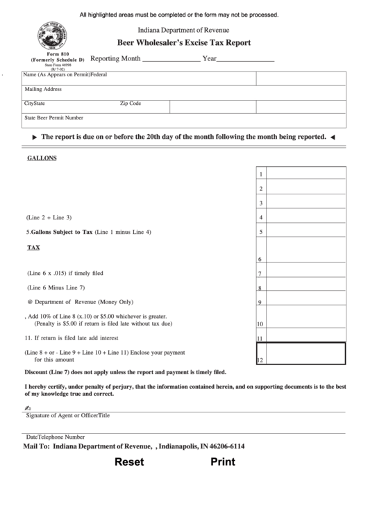 Fillable Form 810 - Beer Wholesaler