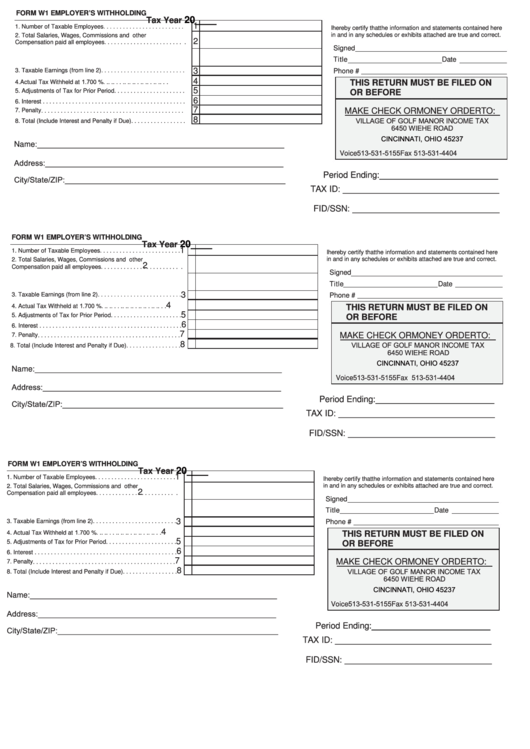 Fillable Form W1-Employer