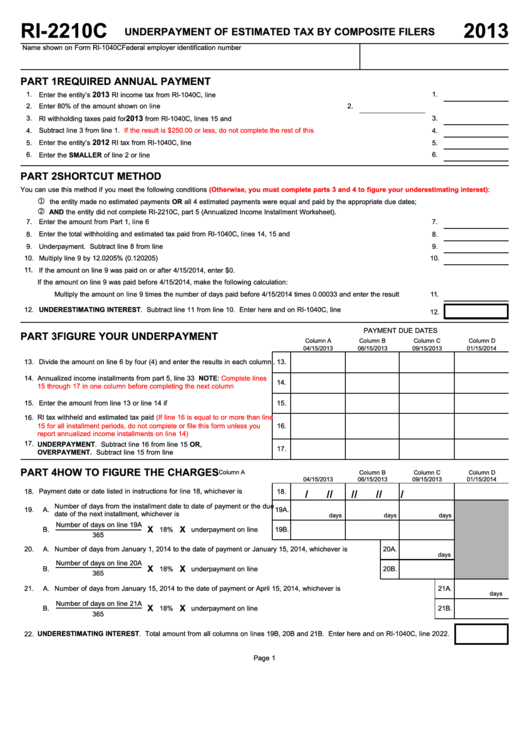 Form Ri-2210c - Underpayment Of Estimated Tax By Composite Filers - 2013 Printable pdf