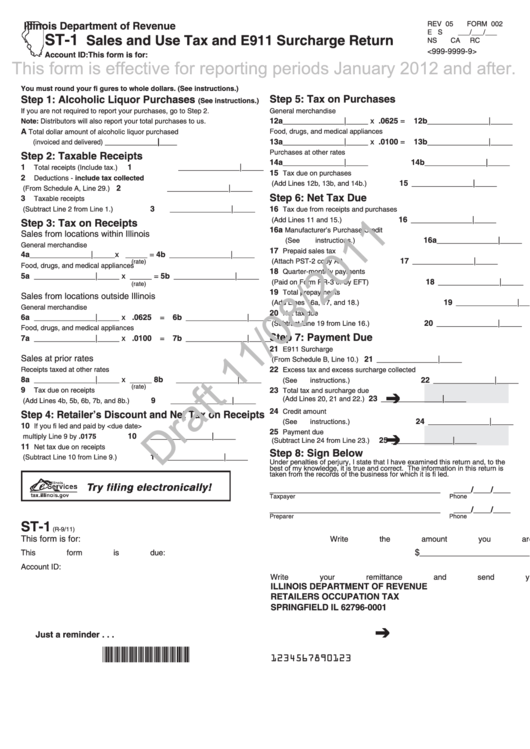 Form St-1 - Sales And Use Tax And E911 Surcharge Return - 2011 Printable pdf