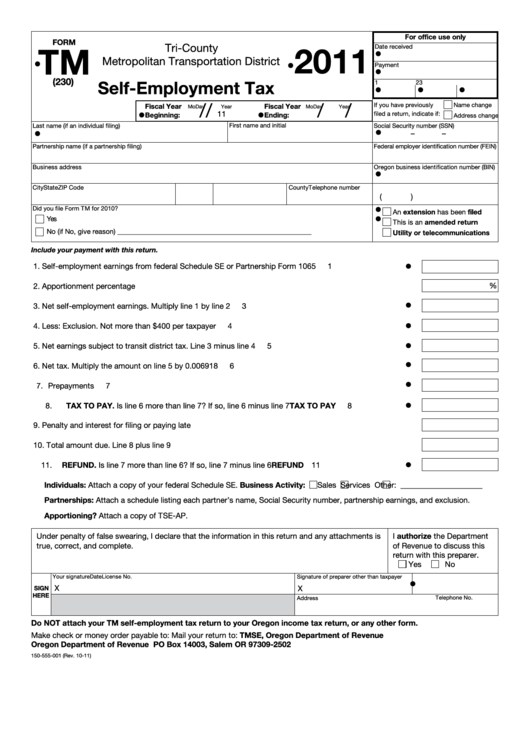 Fillable Form Tm - Self-Employment Tax - 2011 Printable pdf