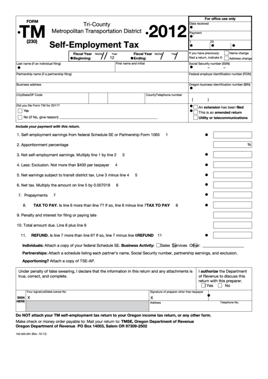 Fillable Form Tm - Self-Employment Tax - 2012 Printable pdf