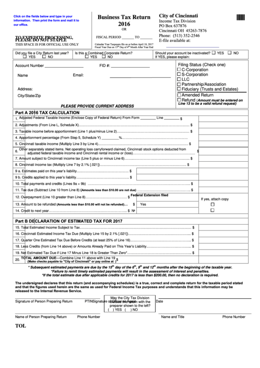 Cincinnati Income Tax Forms