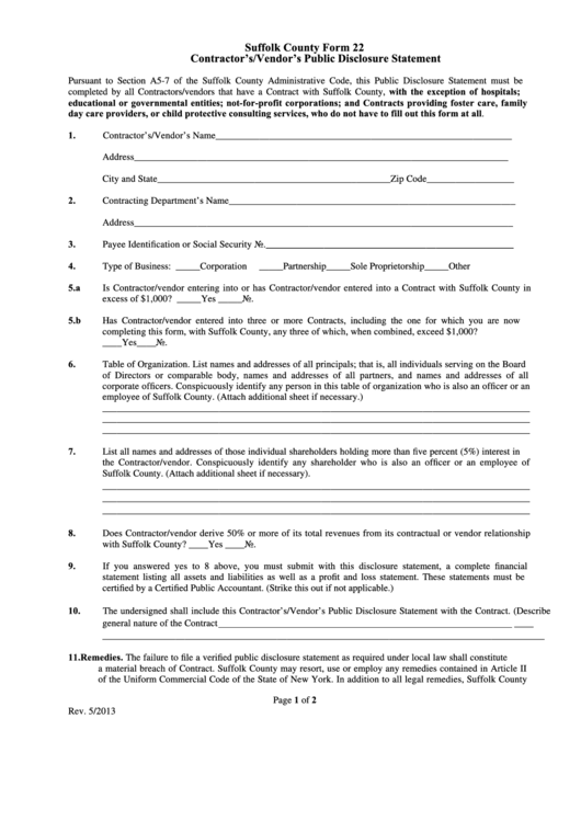 Fillable Form 22 - Suffolk County Contractor