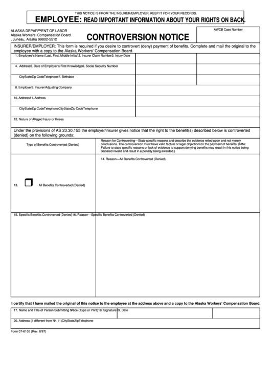 Form 07-6105 - Controversion Notice Printable pdf