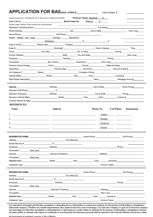 Form Sen-Co-33 - Application For Bail Printable pdf