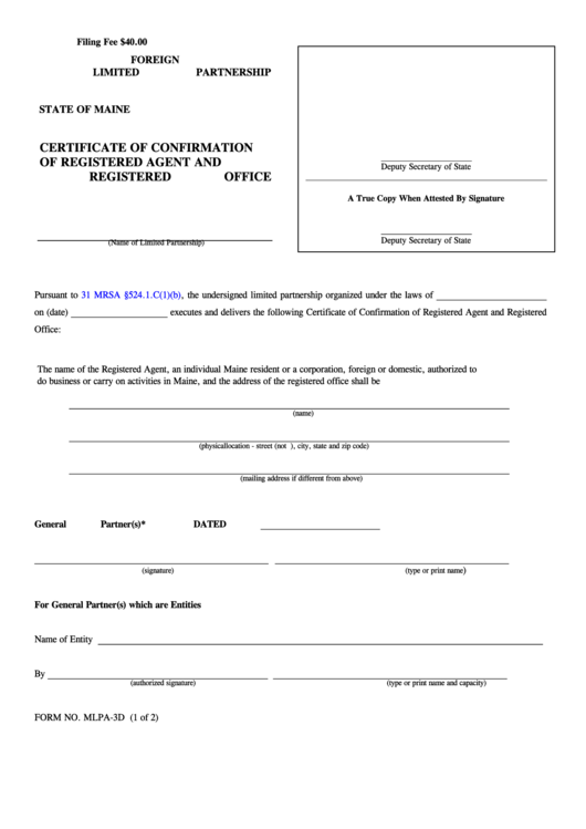 Fillable Form Mlpa-3d - Certificate Of Confirmation Of Registered Agent And Registered Office 2004 Printable pdf