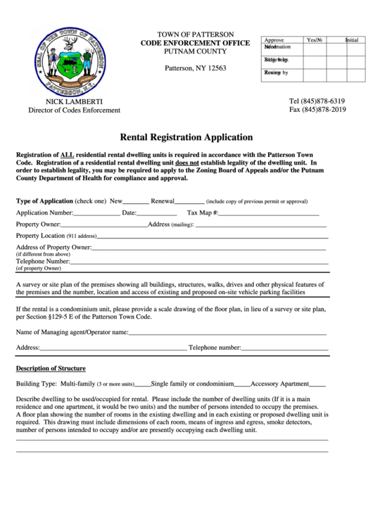 Rental Registration Application Form Printable pdf
