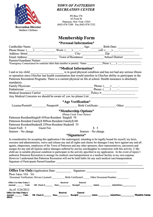 Membership Form Printable pdf