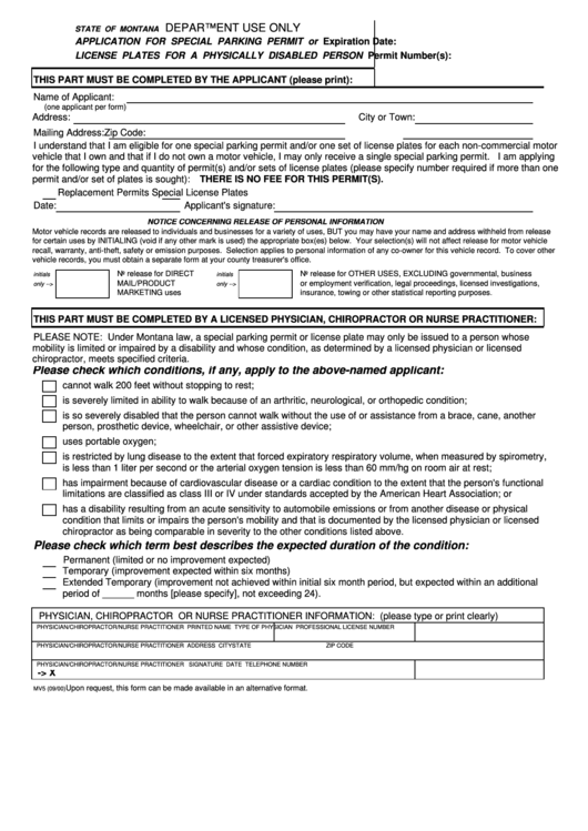 Application For Special Parking Permit Or License Plates For A Physically Disabled Person Form 2000 Printable pdf