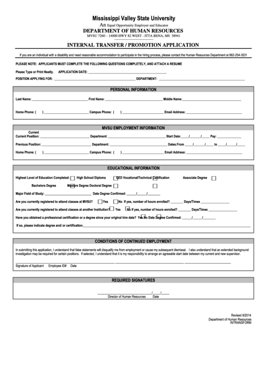 Internal Transfer / Promotion Application Form Printable pdf
