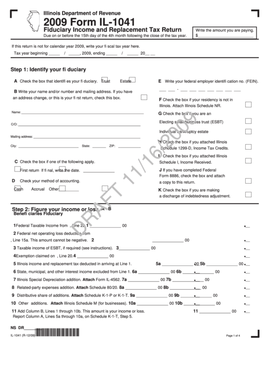 Form Il 1041 Fiduciary Income And Replacement Tax Return Printable