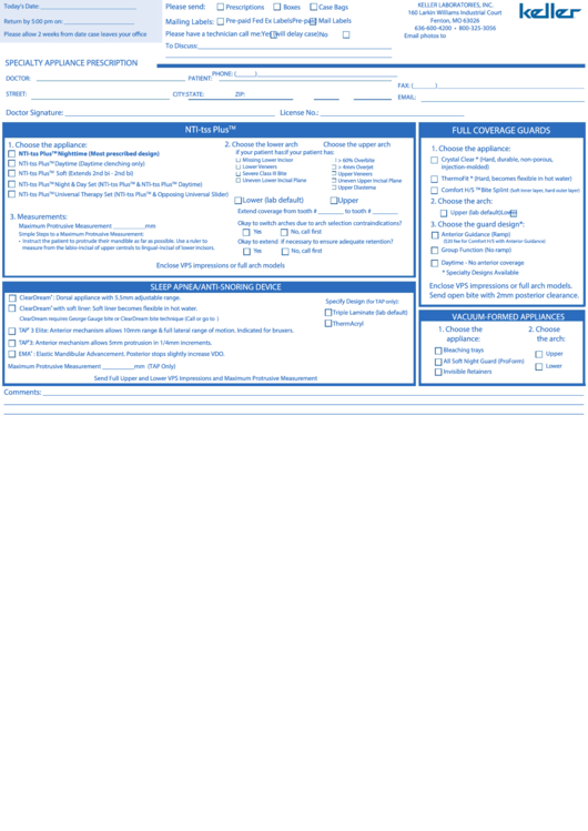 Fillable Specialty Appliance Prescription Form Printable pdf