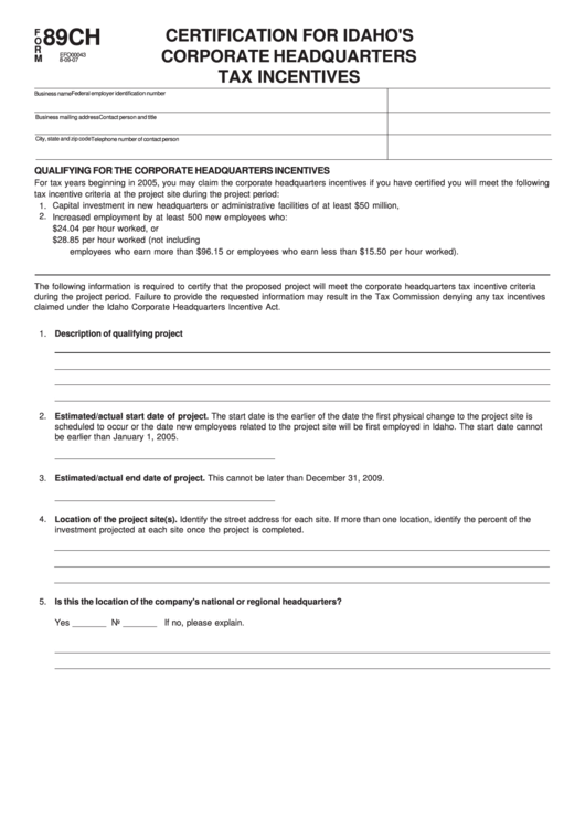 Form 89ch - Certification For Idaho