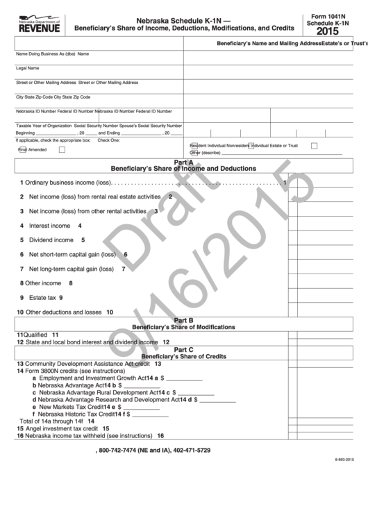 Form 1041n Draft - Schedule K-1n - Beneficiary