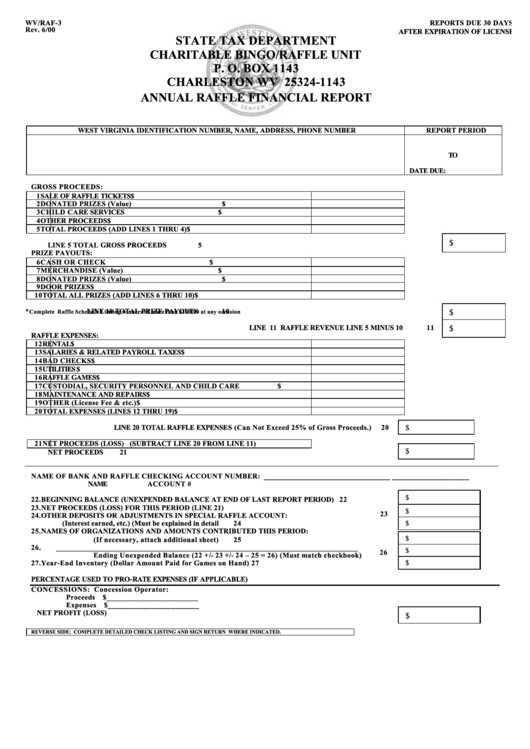 Form Wv/raf3 Annual Raffle Financial Report Form printable pdf download