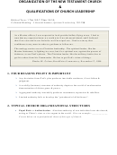 Organization Of The New Testament Church & Qualifications Of Church Leadership Printable pdf