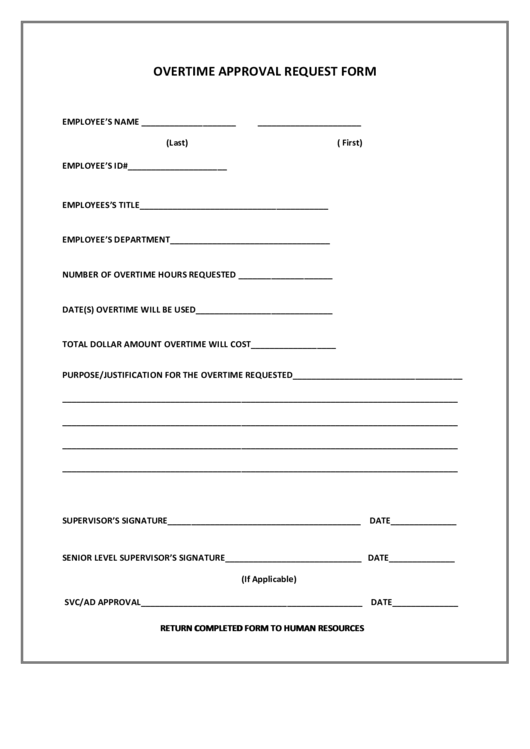 Fillable Overtime Approval Request Form With Svc/ad Approval Printable pdf
