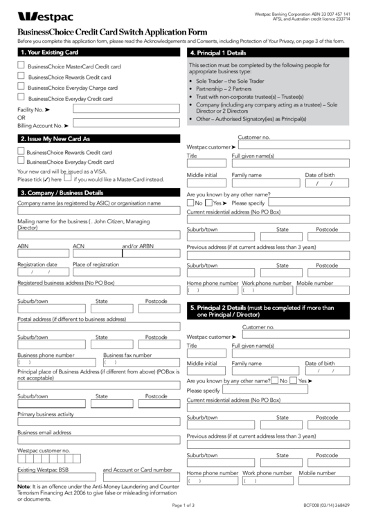 Businesschoice Credit Card Switch Application Form