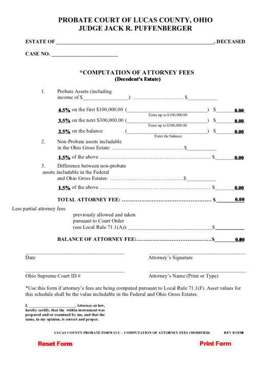Fillable Computation Of Attorney Fees Printable pdf