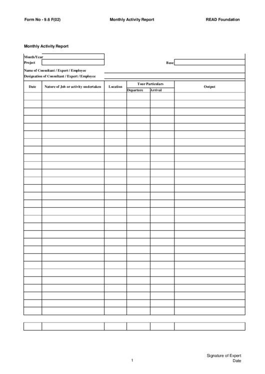 Monthly Activity Report Printable pdf