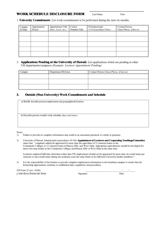 Work Schedule Disclosure Form Printable pdf