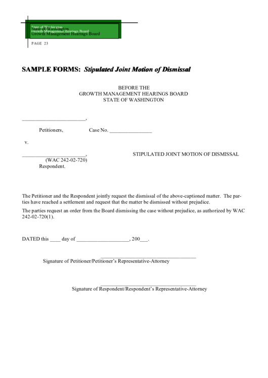 Stipulated Joint Motion Of Dismissal Printable pdf