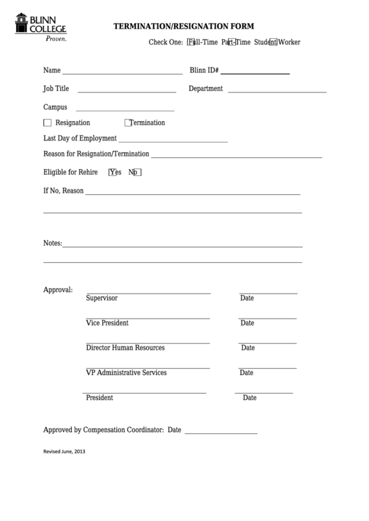 Termination/resignation Form Printable pdf