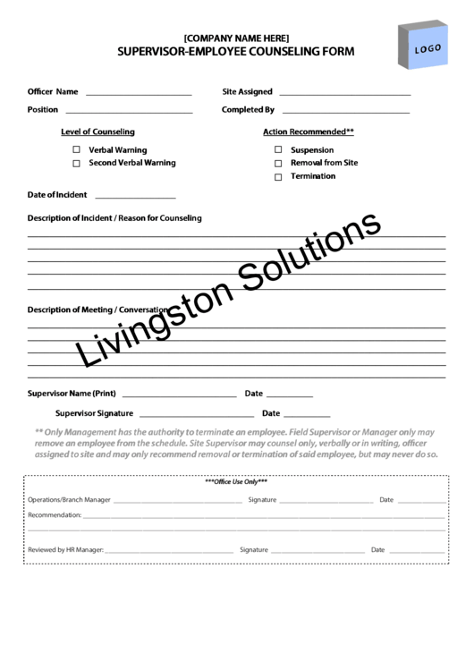 Supervisor-Employee Counseling Form Printable pdf