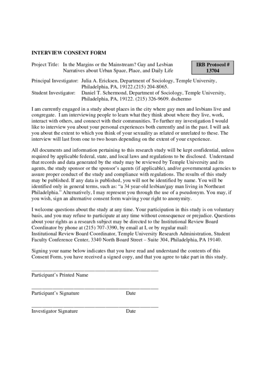 Interview Consent Form Printable pdf